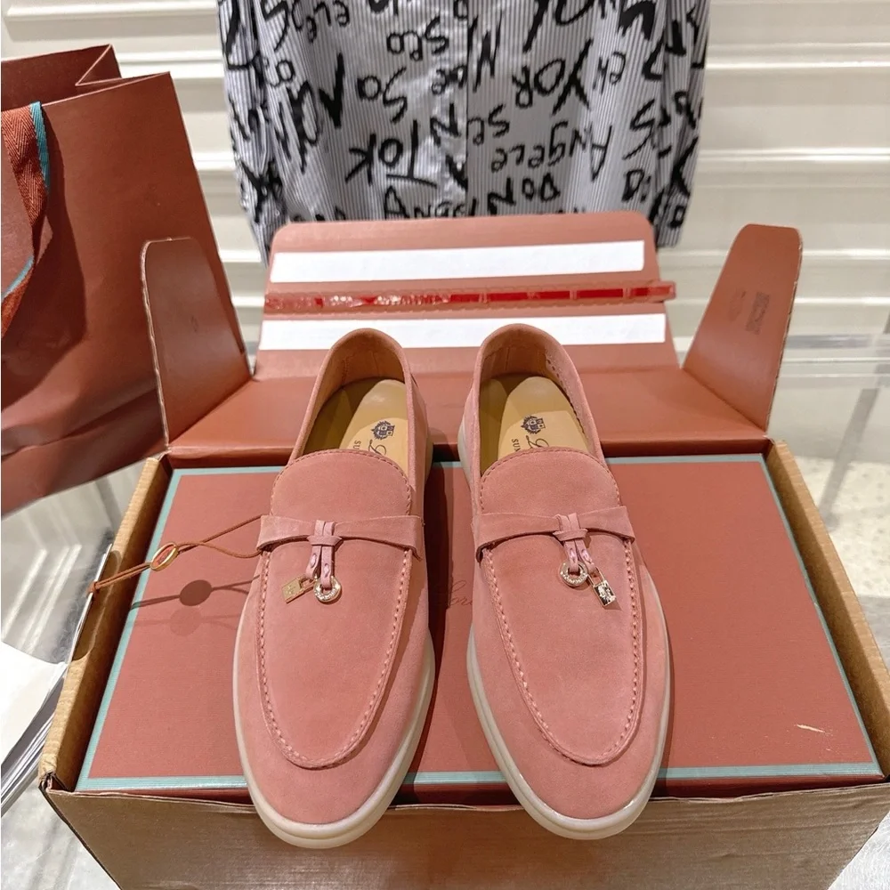 💗 Blush Pink Loro Piana Loafers | Summer Walk Suede Flats 👡 - Picture 2 of 8
